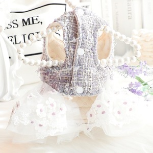 Vestido de Princesa para Perro, Floral, Morado y Rosa, Poliéster, Ropa para Mascotas de Otoño e Invierno, Falda de Estilo Clásico - Product Image 3
