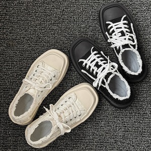 Zapatos de lona originales con punta cuadrada para hombre y mujer, estilo pareja, zapatos blancos de suela gruesa, zapatos de plataforma informales y versátiles - Product Image 4
