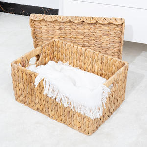 ตะกร้าเก็บของสานโบไบทรงสี่เหลี่ยมพร้อมฝาปิด ทำด้วยมือสำหรับจัดเก็บของเล่นและเสื้อผ้า ขนาดใหญ่ - Product Image 1