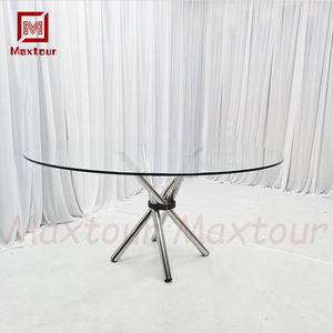 Juego de Mesa de Comedor Redonda de Vidrio con Patas de Acero Inoxidable Moderno para Bodas - Product Image 2