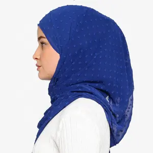 JYL – foulard Hijab uni à pois, 72 couleurs, écharpe de tête en mousseline de soie, foulard musulman à pompon