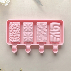 4 lỗ hình vuông nhỏ Silicone Kem khuôn tự làm sô cô la tráng miệng Popsicle khuôn khay Ice Cube Maker mùa hè Nguồn cung cấp bên - Product Image 6