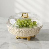 Plateau de service pour fruits avec couvercle en plastique PET, léger, design protecteur, transparent, doré