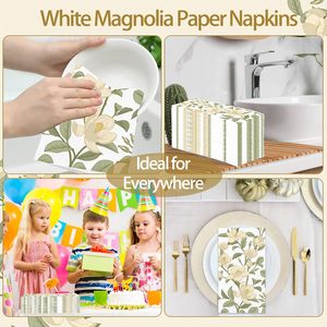 Serviettes de table jetables 3 plis, motif floral, serviettes d'invitées blanches à la magnolia, serviettes en <span class=keywords><strong>papier</strong></span> pour dîner printemps-été, pour <span class=keywords><strong>mariage</strong></span> - Product Image 4