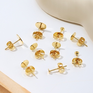 Pendientes de oro de 14 quilates que preservan el color, aguja de plata 925, pieza plana + tapones chapados en cobre, accesorio DIY auténtico de 18 quilates A21F - Product Image 2