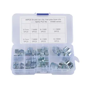 Lot de 40 colliers de serrage à <span class=keywords><strong>double</strong></span> oreille pour tuyaux d'eau, de carburant et d'air, prix de gros chez BAJUTU, collier de serrage pour tube zingué, best-seller eBay et Wish - Product Image 1