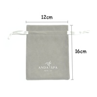 Sac à cordon en velours suédé gris clair avec impression de logo personnalisé, pochette pour bijoux, sac de rangement