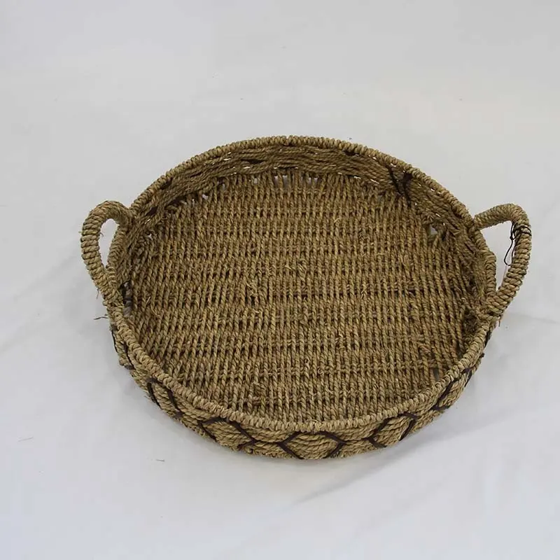 High-quality round rattan tray with handles hand-made bread snack basket multifunctional storage basket