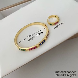 <span class=keywords><strong>Set</strong></span> Cincin Gelang Berlapis Emas 18K Berkualitas Tinggi dengan CZ Multiwarna, Gelang Kristal Vintage yang Dapat Ditumpuk, Cincin Terbuka untuk Wanita Pria, Hadiah Ulang Tahun - Product Image 4
