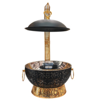 Plat à chafing doré de luxe Golden Key 8L avec poignée cœur innovante et base ajourée en filigrane pour buffet d'hôtel et mariage
