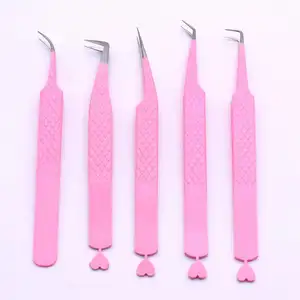 L45 Degree Lash Isolation Tweezers Fibre Grip Tweezers Pink Heart Tweezers