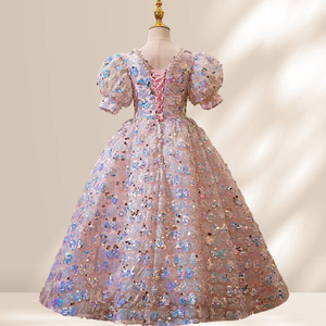 カスタマイズ可能なファッション、スパンコールとビーズ刺繍のブティック、フラワーガールのドレス、子供用イブニングパーティードレス - Product Image 3