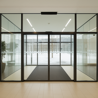 Porte coulissante double automatique en verre moderne de luxe |   Cadre en alliage d'aluminium, sécurité, fermeture douce, moteur DC sans balais, villas, écoles