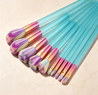 Ensemble de 10 pinceaux de maquillage professionnels avec sac, manche en plastique, tube en aluminium, poils en nylon, pinceaux pour poudre, anticernes, blush, yeux