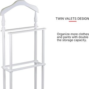 <span class=keywords><strong>Valet</strong></span> double blanc moderne avec cintre en <span class=keywords><strong>bois</strong></span> pantalon pliant barre de cravate double niveaux support de rangement pour salle de bain boîte emballée - Product Image 6