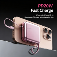 Batterie externe à charge rapide 10000 mAh, chargeur portable avec câble intégré PD QC3.0, Power Banks 10000 mAh, batterie externe