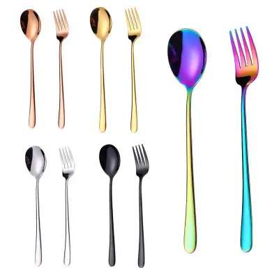 Travel Korean Bulk Black Soup Spoon Gold Flatware Stainless Steel Cutlery Set