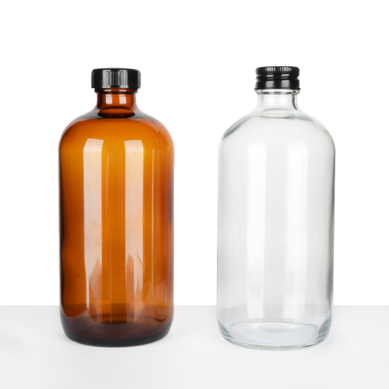 Amber Clear Clear Bottle 250ml 500ml 8oz 16oz Cold Coffee Boston Round Beverage Juice Glass Bottles for Kombucha