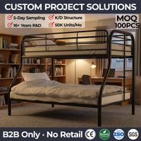 Lit superposé double en acier, taille twin, tube carré, lit double en métal pour logement du personnel, cadre en fer démontable, lit gris