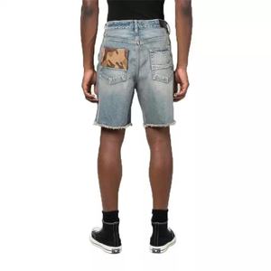 กางเกงยีนส์ขาสั้นวินเทจแบบทำสีซีดขาดๆ ผ้าฝ้ายปะติดปะต่อ สไตล์เบอร์มิวดา ฮิปฮอป สำหรับผู้ชาย - Product Image 5