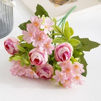 7-takken klein boeket kunstmatige theeroosjes, zijden bloemenboeket voor thuis, bruiloft, feest, DIY bloemendecoratie