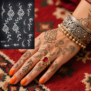 Pochoirs de tatouage au henné imprimés en sérigraphie, motifs ajourés, autocollants pour peinture temporaire sur main et corps, modèle de tatouage imperméable - Product Image 1