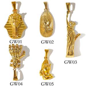 Acero inoxidable Faraón Egipto León <span class=keywords><strong>Humano</strong></span> 18K Oro <span class=keywords><strong>Esqueleto</strong></span> Oración Mano Estatua DE LA Libertad Moda Collar Colgante para Hombres Mujeres - Product Image 1
