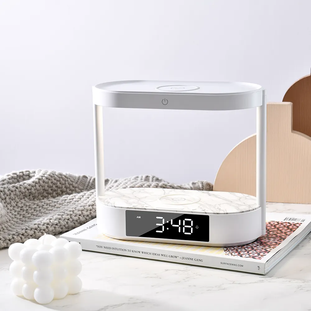 Multifunctional Bedside Lamp Smart Table Light Dugital Calendar Clock Dual Wireless Chargeing Alarm Clock