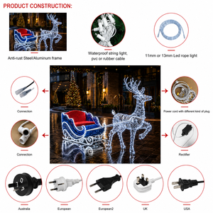 E-Installation Lumière 3D Traîneau de rennes avec guirlande en PVC 220V pour Halloween, Thanksgiving et festivals <span class=keywords><strong>d</strong></span>'<span class=keywords><strong>hiver</strong></span> - Product Image 2