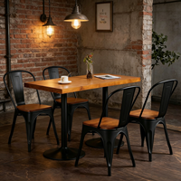 Table et chaises de salle à manger rétro de style industriel américain, 4 places, table combinée en fer et bois pour restaurant, snack-bar et bar