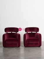 Fauteuil de loisirs vintage Yicheng en bois massif, rembourré en velours bordeaux, pour hôtel et salon domestique