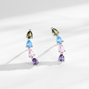 S925 Sterling <b>Silver</b> Teardrop-Shaped Rainbow Zircon Jewelry <b>Set</b>: Minimalist Luxury <b>Ring</b> and Earrings - Product Image 6