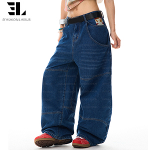 <span class=keywords><strong>Jeans</strong></span> Baggy LARSUR Personalizzati con Grandi Tasche Posteriori, Ricamati, Lavaggio Dritto, Multi-Tasche, Pantaloni in Denim Twill per Donna - Product Image 4