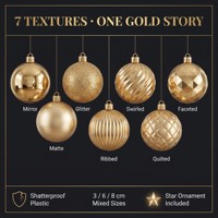 Juego de Adornos Navideños Dorados, Plástico Irrompible, Tamaños Variados, Acabado Mate, Brillante, Acanalado, Estrella Facetada, Decoración de Lujo, Venta al Por Mayor