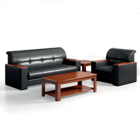 Büro empfangs sofa Schwarzes Leder design mit Holzrahmen im chinesischen Traditions stil Einfach und platzsparend