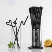 MOQ 100 pièces Pailles à boire flexibles en plastique noir 6x260mm, pailles à jus, pailles jetables en PP de qualité alimentaire