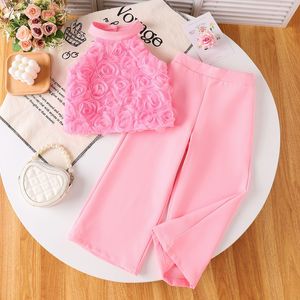 Completo 2 Pezzi <span class=keywords><strong>per</strong></span> Bambine con Top Halter 3D a Rosa e <span class=keywords><strong>Pantaloni</strong></span> Larghi, Ideale <span class=keywords><strong>per</strong></span> Uso Quotidiano e Occasioni Festive - Product Image 6