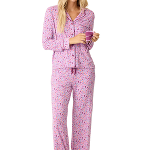 Conjunto de Pijamas de Franela Casuales de Verano para Mujer, Diseño Personalizado ODM, Sexy, Azul Marino, Manga Larga, Transpirable, Fibra de Bambú, Cómodo - Product Image 1