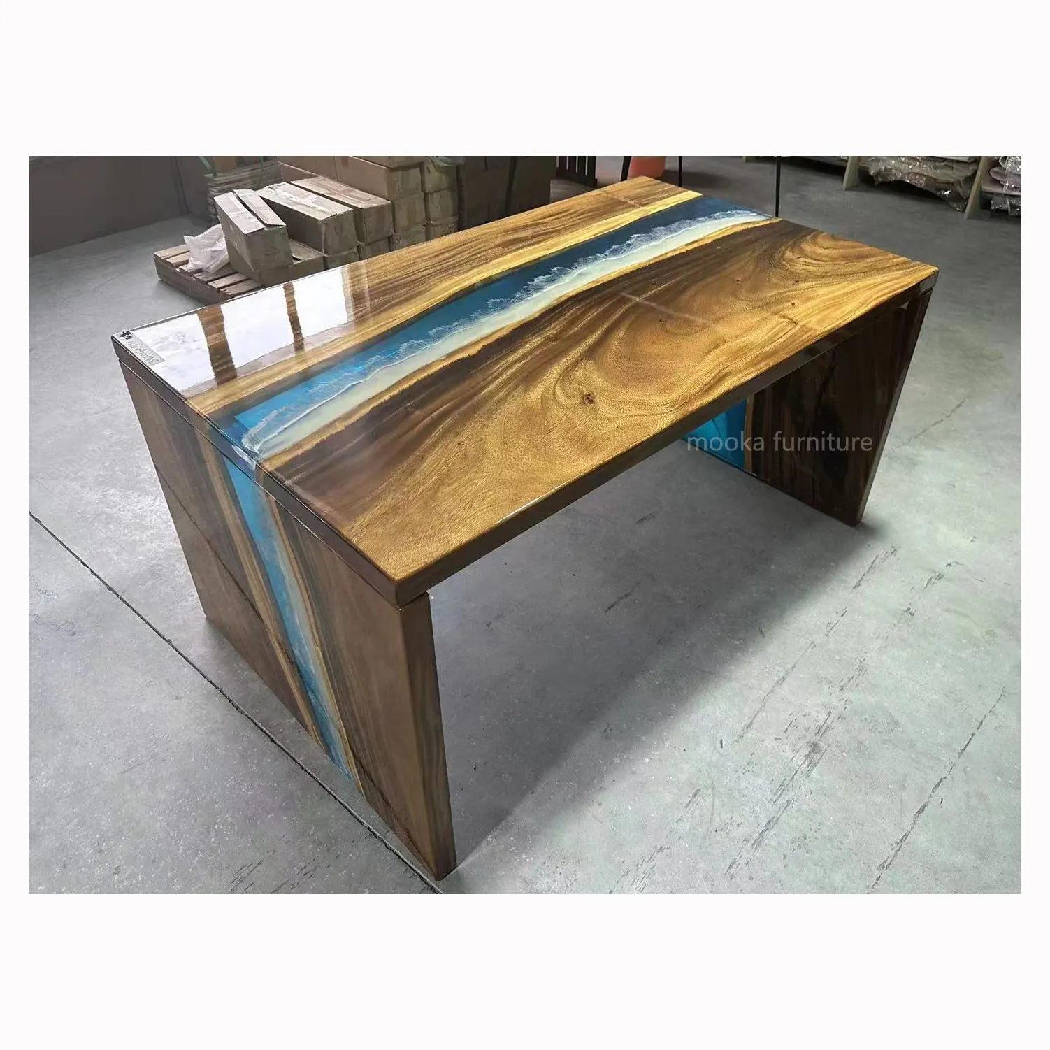 Factory customized resin solid wood computer table ocean waterfall desk