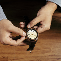 Montre unisexe de haute qualité, nouvelle arrivée, pour T150, design artistique, éco-mode, OEM, analogique, boîtier en bois de 44 mm, bracelet en cuir