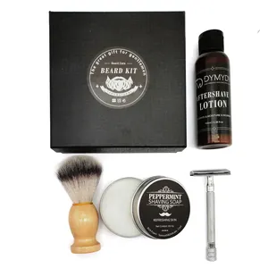 Kit barbeador para homens, creme de barbear e barba com lâmina de barbear