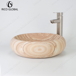 อ่างล้างหน้าทรงกลมไม้สไตล์ร่วมสมัย พร้อมเคลือบเงาและก๊อกน้ำแบบรูเดียว - Product Image 6