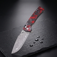 Couteau en acier Damas avec manche en fibre de carbone CNC, design pliable EDC pour la poche, camping, chasse, usage quotidien, possibilité de personnaliser le logo