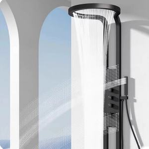 Stainless Steel Blackened Thermostatic Shower Head Set with Rainfall Jet & Massage <b>Spray</b> Patterns Ceramic Valve Core Wall Mount - Product Image 4