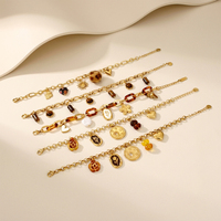 Bracelet bohème à imprimé léopard, chaîne en acier inoxydable plaqué or avec pendentif fleur cœur soleil, bijoux en tissu tissé