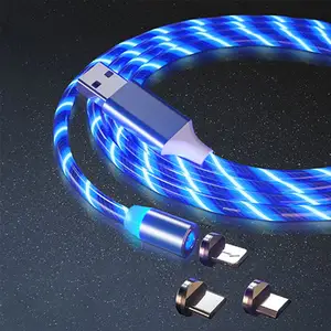 3in 1 تتدفق ضوء المغناطيسي شحن الهاتف المحمول كابل ل شاحن آيفون سلك ل Samaung LED المصغّر USB نوع C