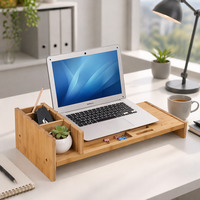 Support d'écran en bambou fait main, écologique, pour ordinateur, organisateur de bureau, support de rangement pour accessoires de bureau - Vente en gros