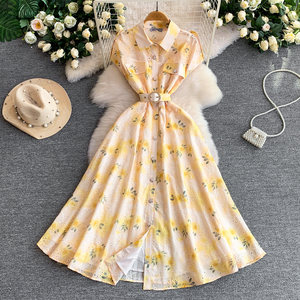 <span class=keywords><strong>Abito</strong></span> <span class=keywords><strong>Camicia</strong></span> Floreale da Donna a Maniche Corte con Cintura in Vita, Vestito <span class=keywords><strong>Midi</strong></span> a Trapezio con Bottoni Frontali, <span class=keywords><strong>Abito</strong></span> da Festa Rosa Primavera Estate - Product Image 2