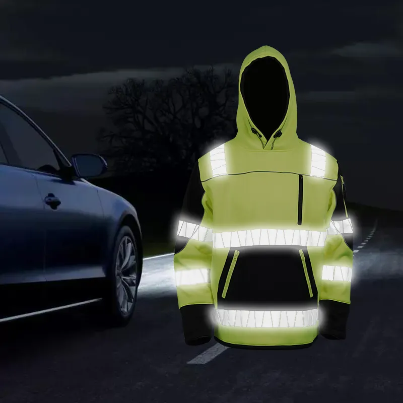 LX Hoodie reflektif Keamanan visibilitas tinggi penjualan laris mantel kerja keselamatan Hi-vis Waring dengan strip reflektif