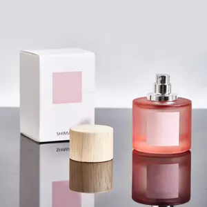 Wholesale 30ml50ml Round Frosted Clear Glass Perfume Bottle with Wooden Cap